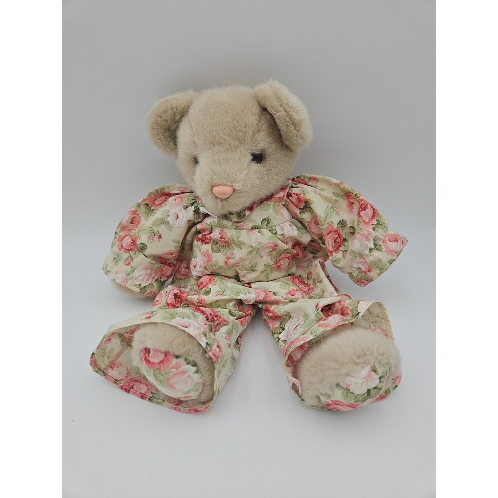 Walmart Teddy Bear Plush Floral Jumper, Ears and Feet Vintage 15" Stuffed Animal
